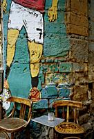 Street art of Egypt footballer Trezeguet in Islamic Cairo in the city of Cairo in Egypt in North Africa.
