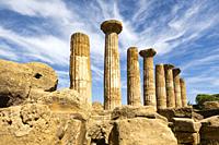 The Temple of Heracles or Hercules, in the Valle dei Templi at Agrigento, Sicily, Italy.