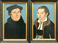 Portraits of Martin Luther and his wife Katharina von Bora, 1529. Oil on panel. Workshop of Lukas Cranach the Elder, 1472 -1553. The Uffizi Gallery is...