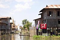 Houses on stilts, In Phaw Khone village, Inle lake, state of Shan, Myanmar, Asia.