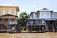Houses on stilts, In Phaw Khone village, Inle lake, state of Shan, Myanmar, Asia.