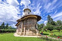 Exterior of Moldovita Monastery - Romanian Orthodox monastery located in commune of Vatra Moldovitei, Suceava County, Romania.