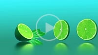 Fresh sliced limes with drops of water. 4K UHD video 3D animation with citrus fruit.
