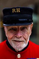 A Portrait Of A Chelsea Pensioner At The Pearly Kings and Queens Annual Harvest Festival Held At The Guildhall Yard, London, England.