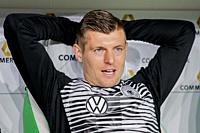 Wolfsburg, Germany, March 20, 2019: Germany national team footballer Toni Kroos sitting on the bench during the international soccer game Germany vs S...