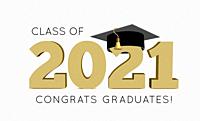 Graduation Class of 2021 with cap. 3d Vector illustration on white background.