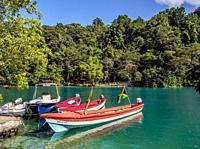 Boats at Blue Lagoon, Portland Parish, Jamaica.