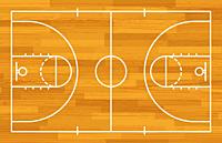 Basketball fireld with markings and wood texture. Vector illustration.