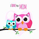 Mothers day owls on a tree. Vector illustration