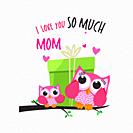 Mothers day owls. Giving a big gift. Vector illustration