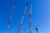 January 29, 2020, Tokyo, Japan - Cranes are seen in a construction zone in Toyosu area.