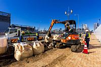 January 29, 2020, Tokyo, Japan - Construction workers are seen working in Toyosu Market.