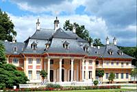 Pillnitz castle in Dresden with the mountain palais and the great castle park - Germany.