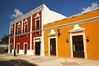 View to the colonial buildings used as Instituto Politecnico Nacional- National Polytechnic Institute at the historic center, Campeche, Campeche State...