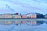 Cold Winter. University embankment Neva river. St. Petersburg Russia Europe.