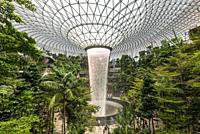 Singapore. HSBC Rain Vortex is the largest indoor waterfall in the world located inside the Jewal Changi Airport in Singapore..