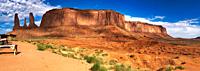 Amazing sunset view of beautiful Monument Valley, USA. Panoramic view.