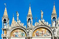 Basilica San Marco in Venice in a detail view of the facade - Italy.