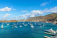 View of Charlotte Amalie Harbour in St Thomas, United States Virgin Islands (USVI) in the Caribbean.