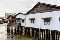 George Town, Penang, Malaysia - December 1, 2019: Typical stilt house in one of the Clan Jetties in historic George Town, Penang, Malaysia.
