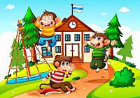 Children playing at the school cartoon, Stock Vector, Vector And 