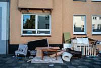 Furniture on the door of a house thrown away by an eviction in Germany, Bremerhaven