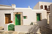 Typical whitewashed Cycladic houses at the old town Hora-Chora, Folegandros Island, Cyclades Islands, Greek Islands, Greece, Europe.