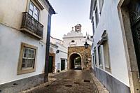 View of the historical streets on the old town of Faro, Portugal.