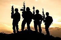 United States Army rangers on the sunset.