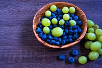Blueberries with grapes on a plate.