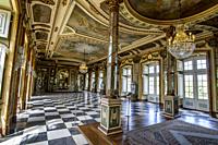 View of the amazing decorated rooms of the National Palace of Queluz, located in Sintra, Portugal.