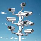 CCTV security cameras on the pole. Safety and protection concept. 3d illustration.