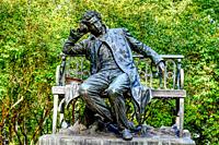 Great Russian poet and writer Alexander Pushkin bronze monument. Tzarskoe Selo Russia.