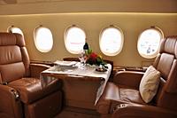 Luxuriöse Innenausstattung und viel Beinfreiheit für Passagiere in den Business-Jets, die an der EBACE, Europa's grösste Private Aviation Messe in Gen...