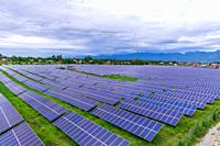 Rows of Photovoltaic Panels at a Solar farm in Nepal.
