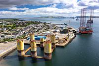Aerial view from drone of Port of Cromarty Firth at Invergordon, Cromarty firth, Scotland, UK.