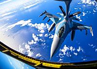 Air, Force, F-16, Fighting, Falcon, assigned, 18th, Aggressor, Squadron, conducts, aerial, refueling, KC-135, Stratotanker, exercise, Cope, North, 21,...