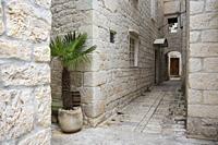 Streetview with old houses in the centre of Trogir, Split-Dalmatia, Croatia, Europe.