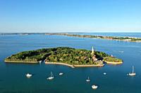 Aerial view of Poveglia island, Venice Lagoon, Venice, Italy, Europe.