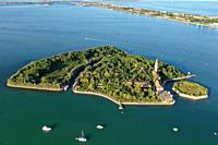 Aerial view of Poveglia island, Venice Lagoon, Venice, Italy, Europe.