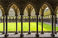 Mont Saint-Michel Abbey cloister, Le Mont-Saint-Michel, Normandy France.