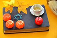 Autumn treats for Jewish New Year Rosh Hashanah of the symbols in the holiday.