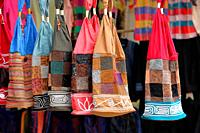 Traditional crafts (Bag) in a street stall in a market Sapa, Lao Cai province, Vietnam