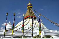 The Bodhnath stupa in Kathmandu is one of the largest in the world. Nepal.