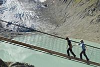 trift suspension bridge, trift glacier, switzerland.