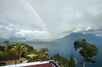 Rainbow above Lake Atitlan in the Guatemalan highlands, Solola, Guatemala.