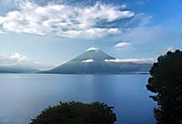 View of San Pedro volcano and Lake Atitlan, Solola, Guatemala.