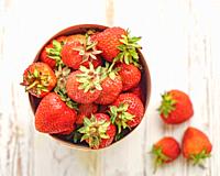 Strawberries on the desk. Healthy food backgrounds.