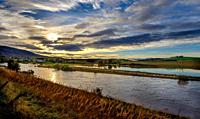 The River Clyde at Thankerton in South Lanarkshire, Scotland, flooding fields after it burst its banks