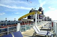 Deck of the Norwegian cruises line Epic cruise ship in the cruise port of Barcelona, Spain